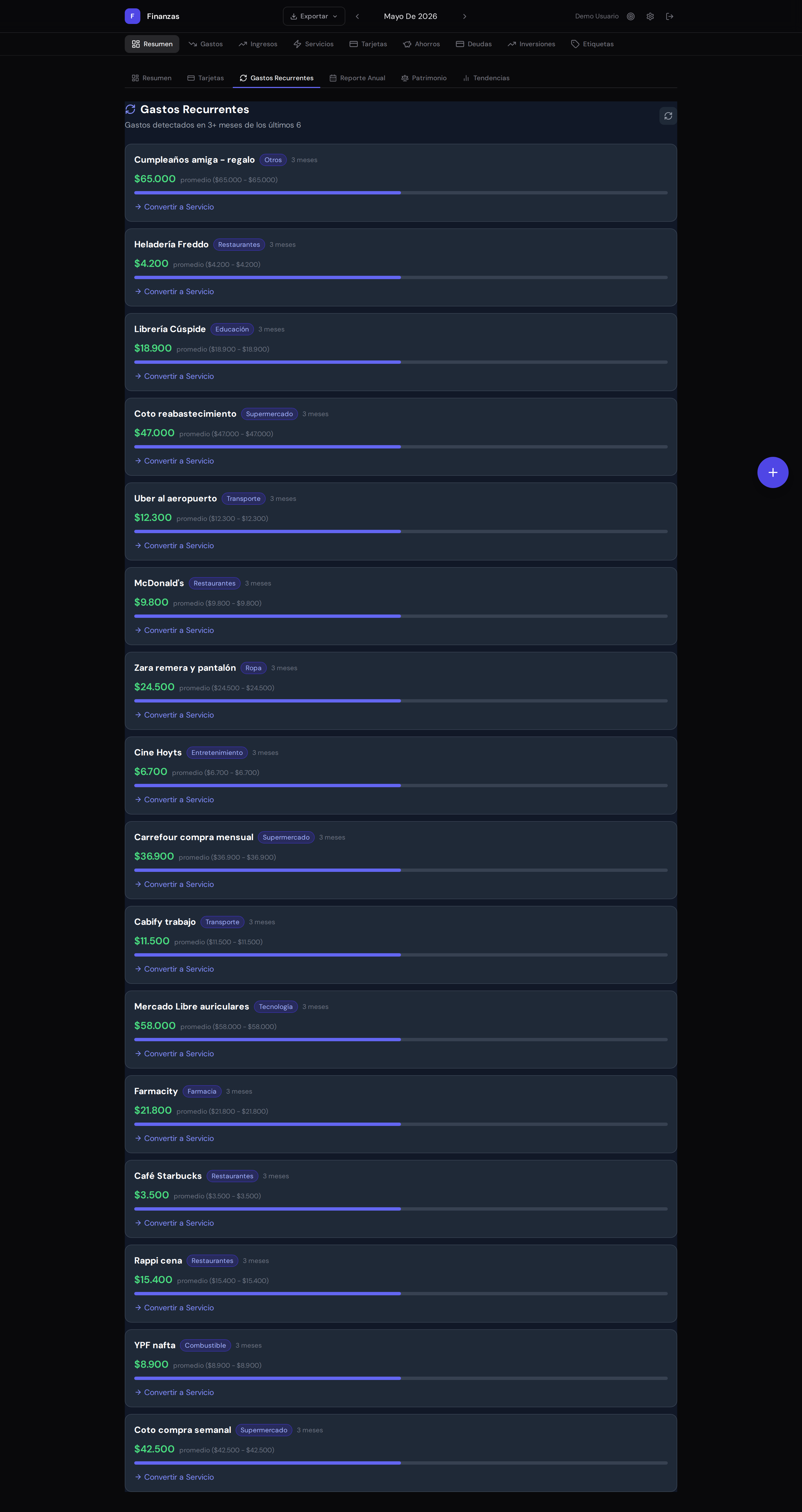 Dashboard — detector de gastos recurrentes