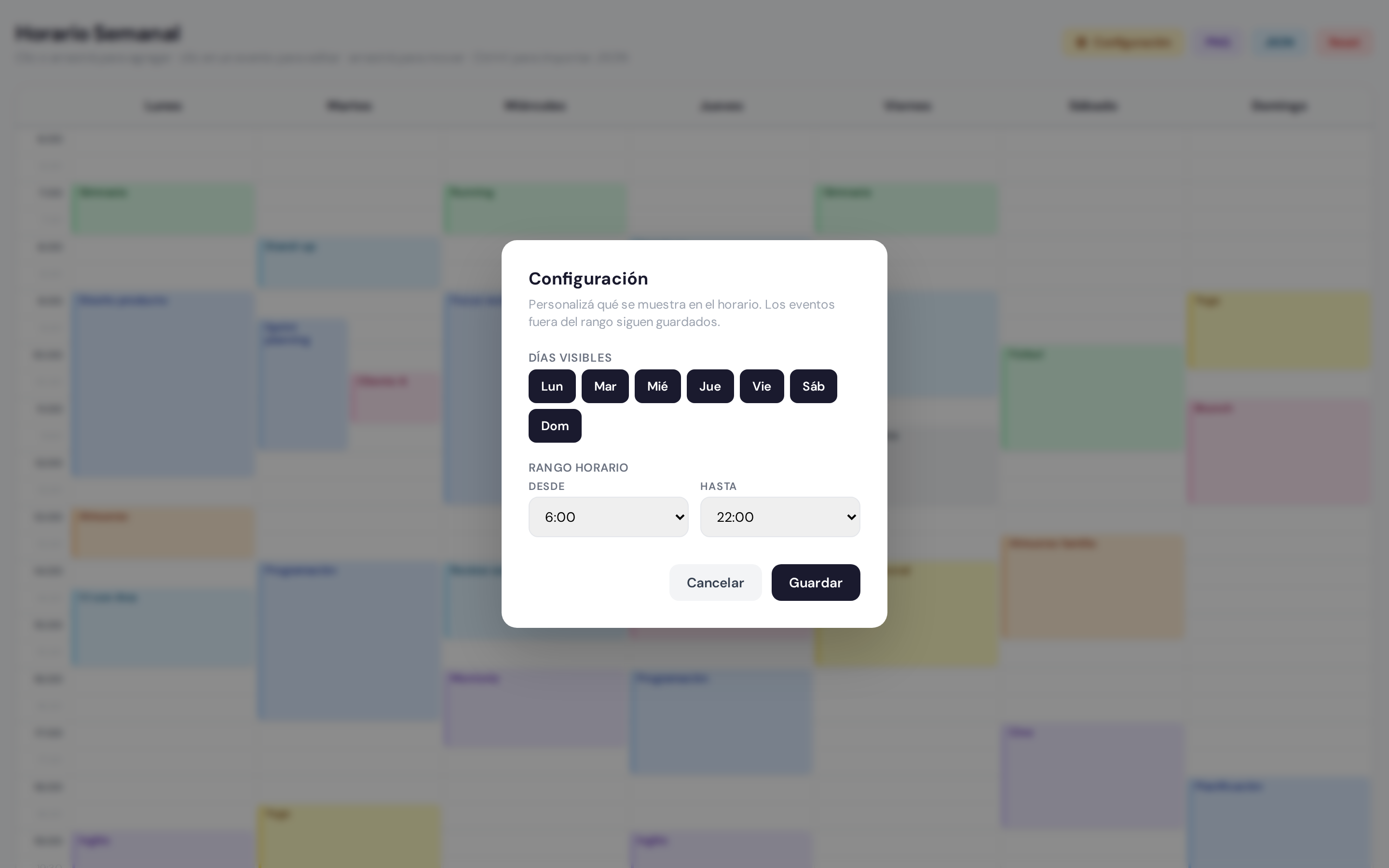 Modal de configuración