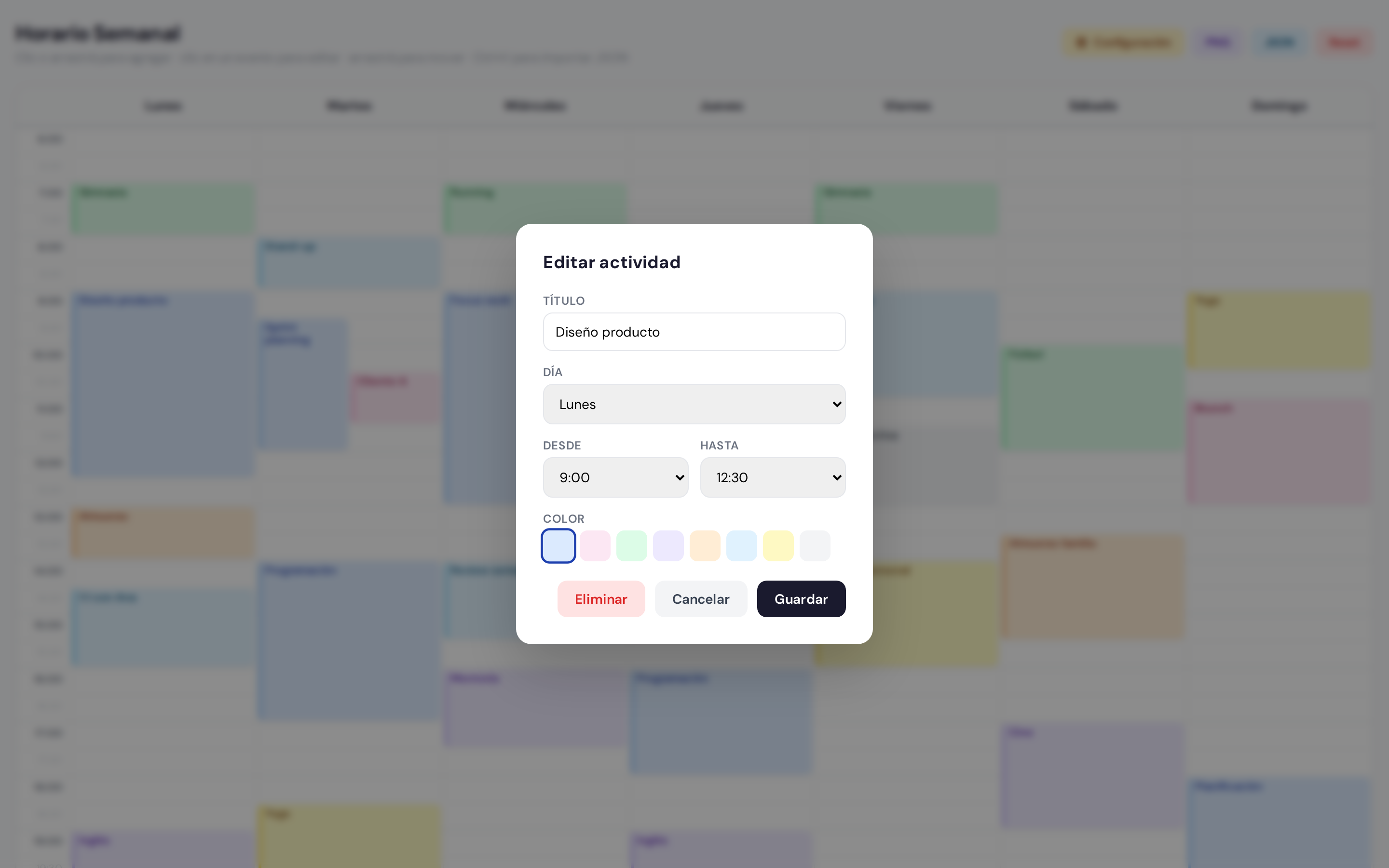 Modal para editar un evento
